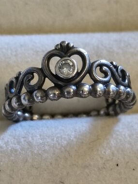 Sterling Silver Pandora Princess Tiara Ring with Cz's Size 7 Signed